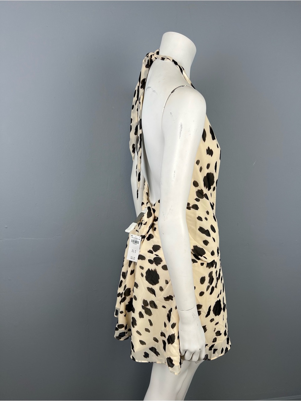 NEW WITH TAGS Abercrombie & Fitch Halter Mini Dress in Cream and Black Cowprint - Picture 3 of 11